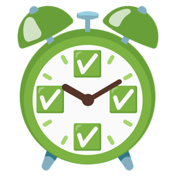 check mark button and alarm clock