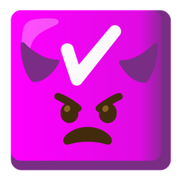 check mark button and angry face with horns