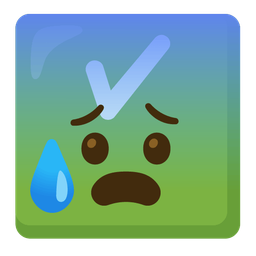 check mark button and anxious face with sweat