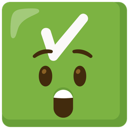 check mark button and astonished face