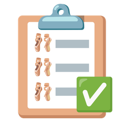 check mark button and ballet shoes