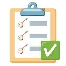 check mark button and banjo