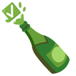 check mark button and bottle with popping cork