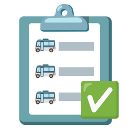 check mark button and bus