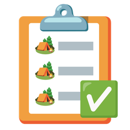 check mark button and camping