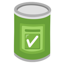 check mark button and canned food