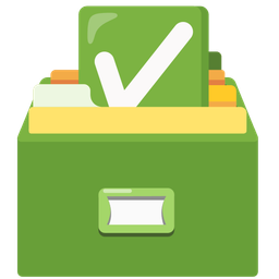 check mark button and card file box