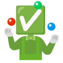 check mark button and clown face