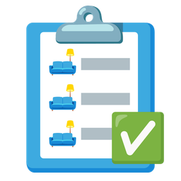 check mark button and couch and lamp