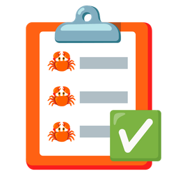 check mark button and crab