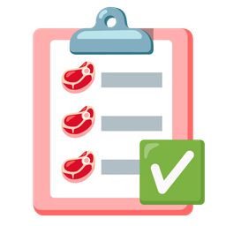 check mark button and cut of meat