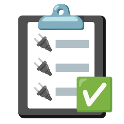 check mark button and electric plug