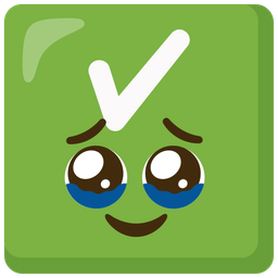 check mark button and face holding back tears