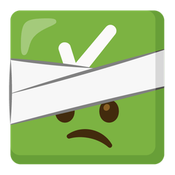 check mark button and face with head-bandage