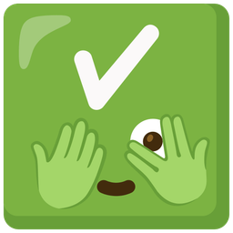 check mark button and face with peeking eye