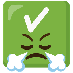 check mark button and face with steam from nose