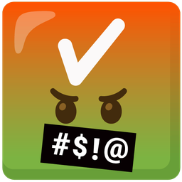 check mark button and face with symbols on mouth