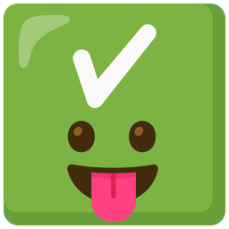 Check mark button and Face with tongue