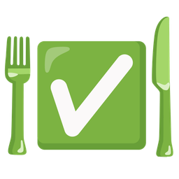 check mark button and fork and knife with plate