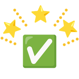 check mark button and glowing star