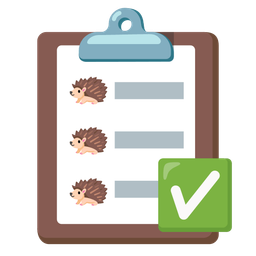 check mark button and hedgehog