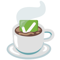 check mark button and hot beverage