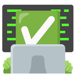 check mark button and laptop