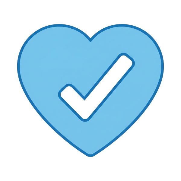 Check mark button and Light blue heart