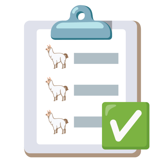 Check mark button and Llama