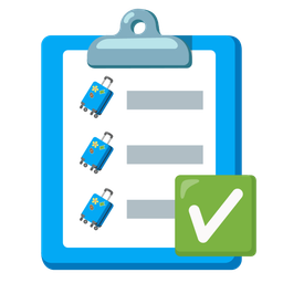 check mark button and luggage