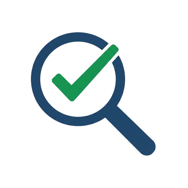 Check mark button and Magnifying glass tilted right