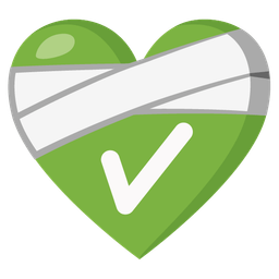 check mark button and mending heart