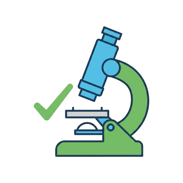 Check mark button and Microscope