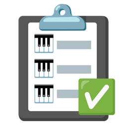 check mark button and musical keyboard