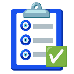 check mark button and nazar amulet