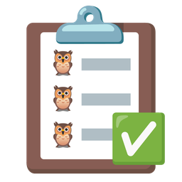 check mark button and owl