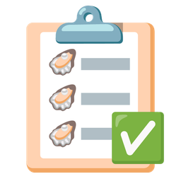 check mark button and oyster