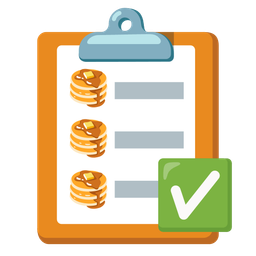 check mark button and pancakes