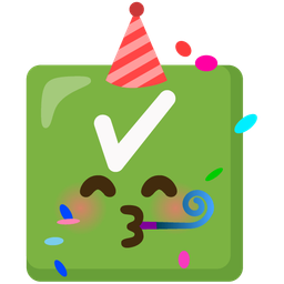 check mark button and partying face