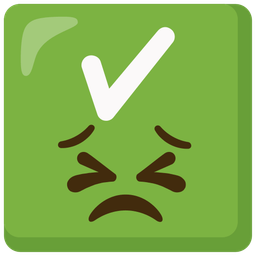 check mark button and persevering face