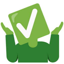 check mark button and person shrugging