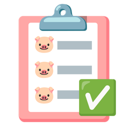 check mark button and pig face