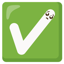 check mark button and pleading face