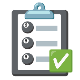 check mark button and pool 8 ball