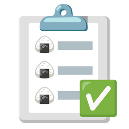 check mark button and rice ball