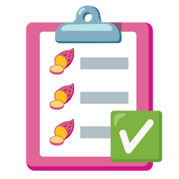 check mark button and roasted sweet potato