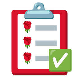 check mark button and rose