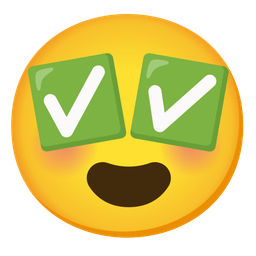 Check mark button and Smiling face with heart-eyes
