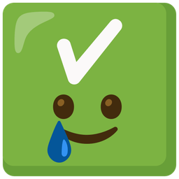 Check mark button and Smiling face with tear