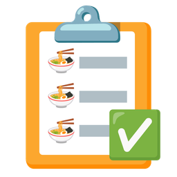 check mark button and steaming bowl